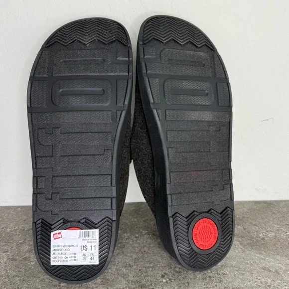 NEW FitFlop Gray Black Felt Slip On Mules Slippers Men’s 11
